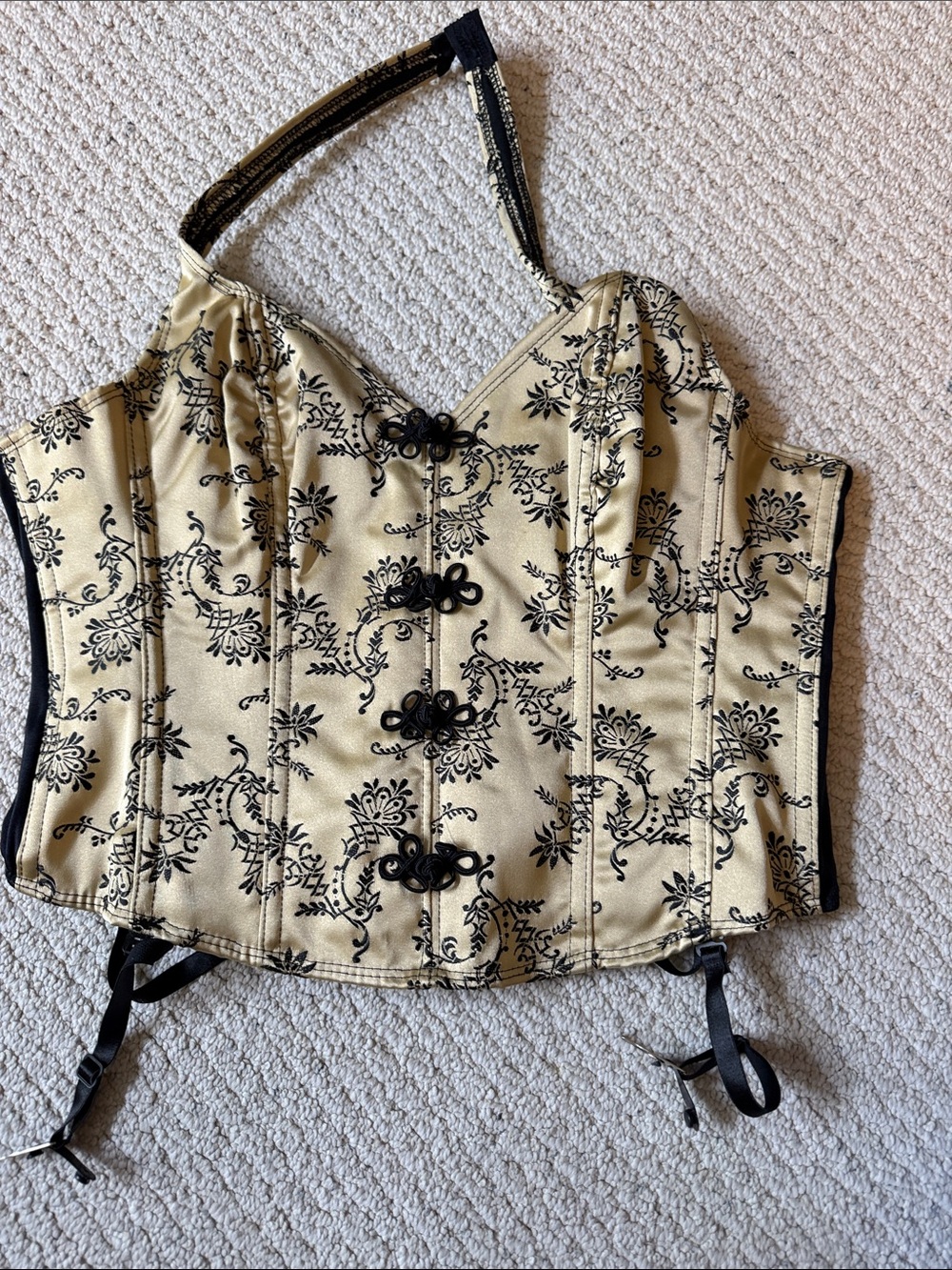 Shirley of Hollywood Gold Floral Brocade Corset Camisole with Black Trim